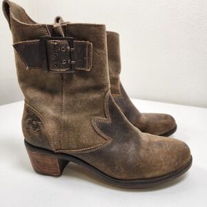 Olukai Ka'iulani Brown Distressed Leather Calf boots Women's 7.5 37.5